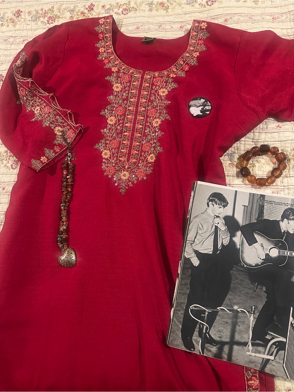Embroidered Imported Red Kurta Tunic Pakistani Indian Salwar Kameez Top M/L Med